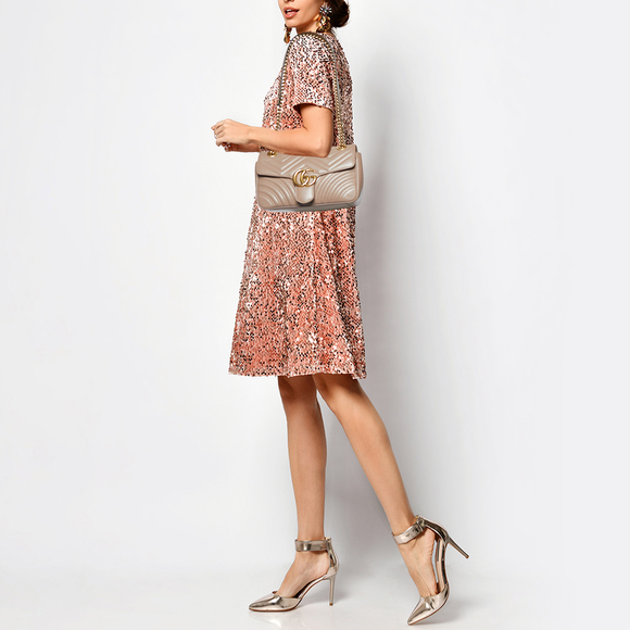 GUCCI Beige Matelasse Leather Small GG Marmont Shoulder Bag - Picture 2 of 8